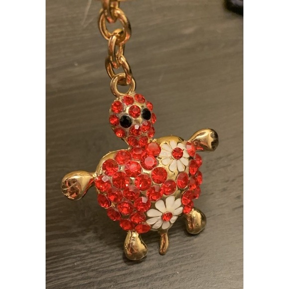 Turtle Keychain Set Bejeweled Rhinestone Purse Jewelry Bling Clip Key Ring - Picture 5 of 11
